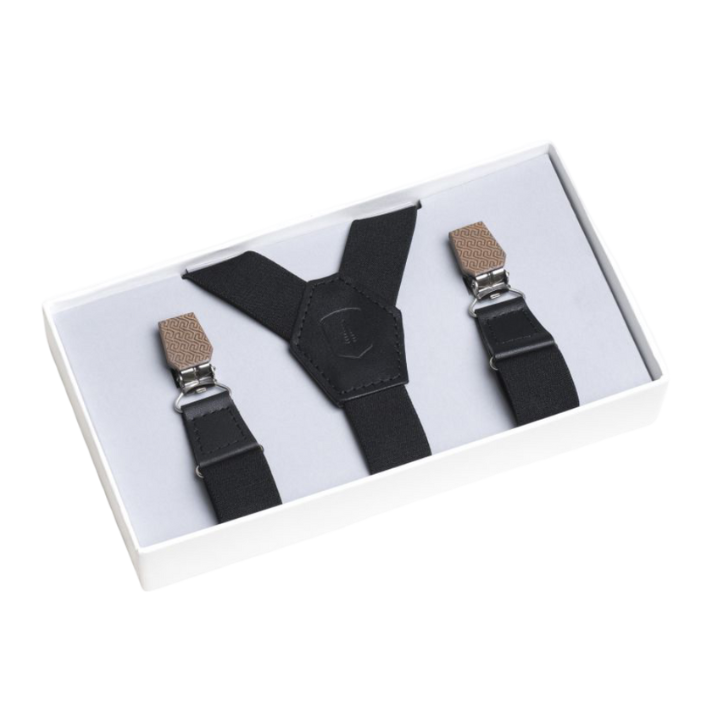 BeWooden Kožené kšandy s dřevěným detailem